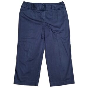 Ann Taylor Cropped‎ Capri Pants Women's Size 14 Navy Blue Cotton Buttoned